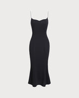 Black Contrast Sweetheart Neck Slip Midi Dress - Threadford