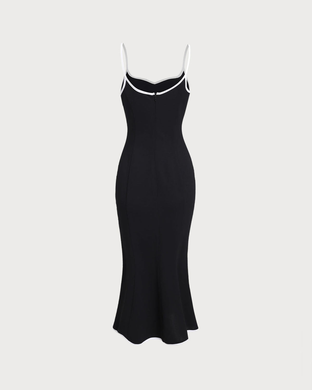 Black Contrast Sweetheart Neck Slip Midi Dress - Threadford