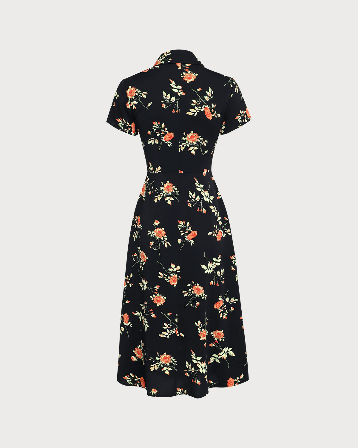 Black Floral Button A-Line Midi Dress - Threadford