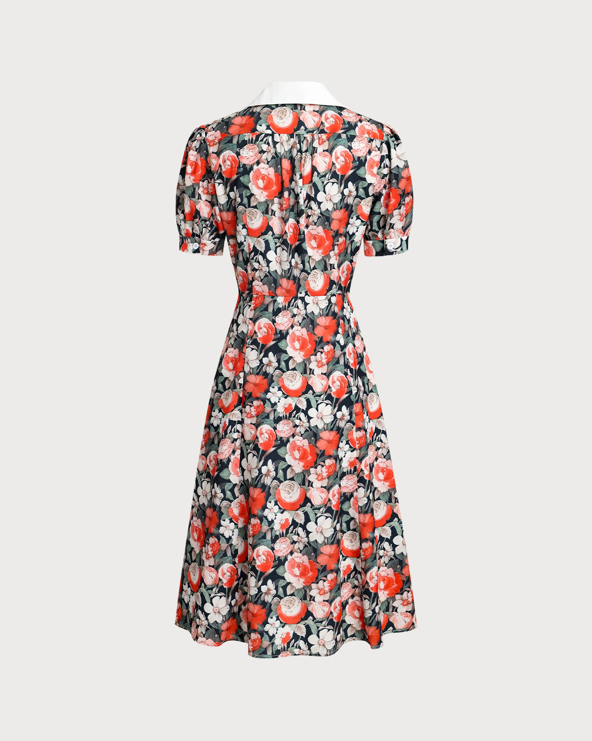 Black Floral Contrast Midi Dress - Threadford