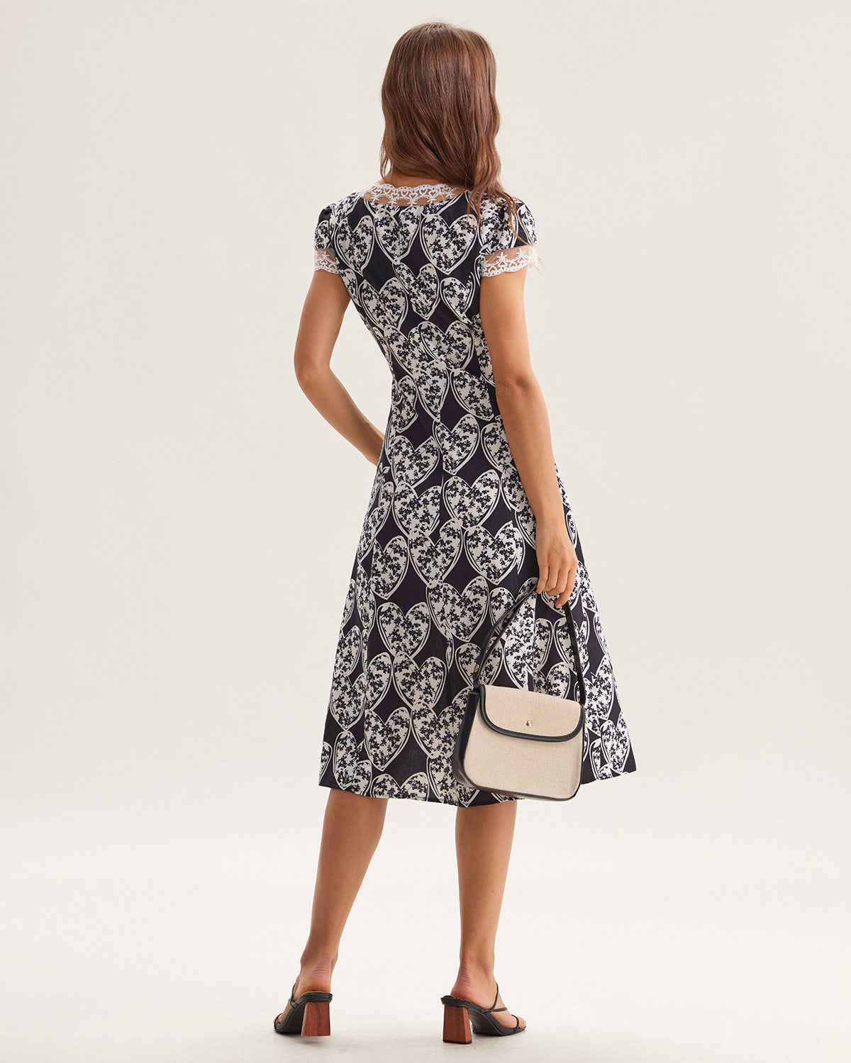 Black Floral Lace Trim Midi Dress - Threadford