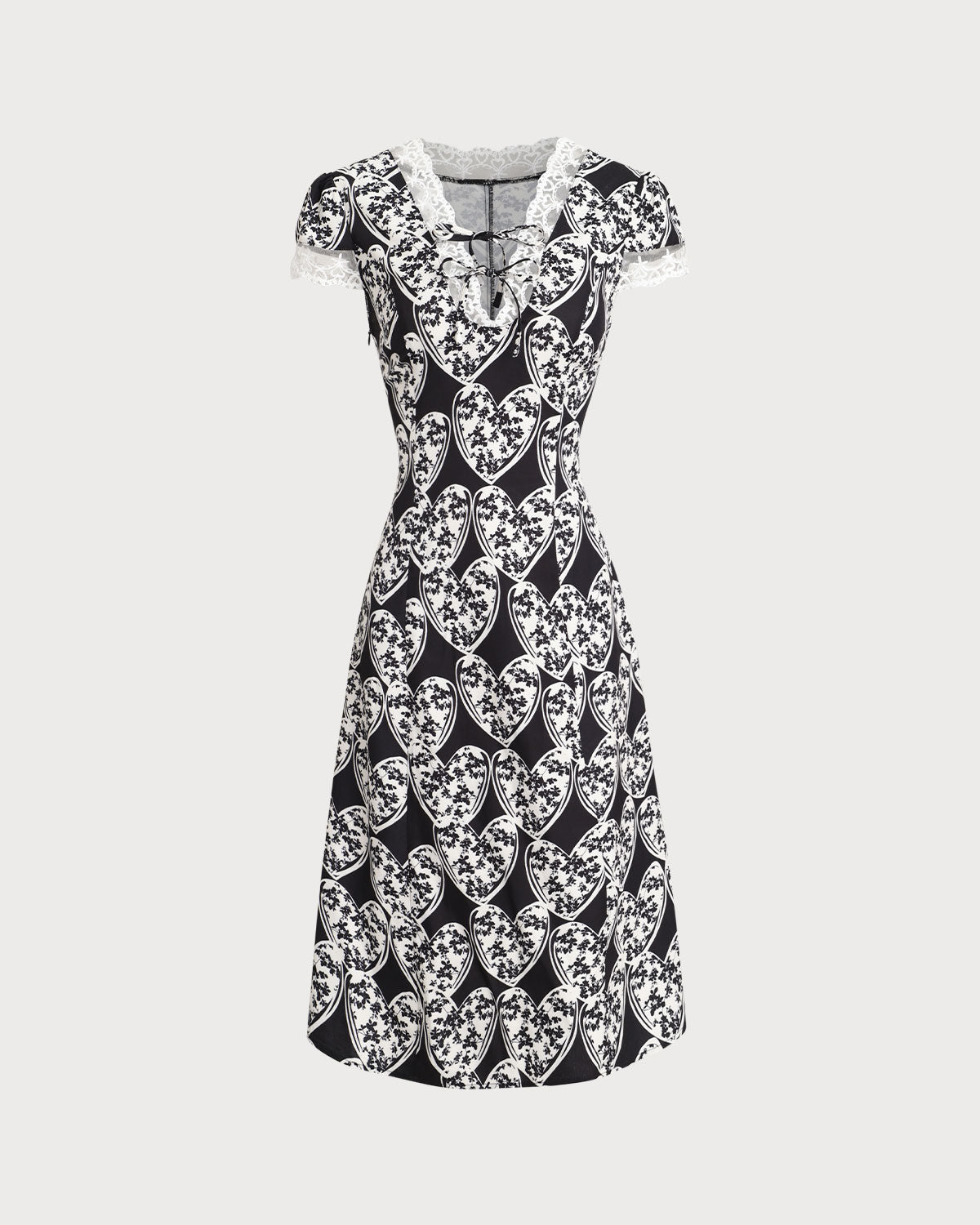 Black Floral Lace Trim Midi Dress - Threadford