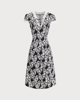 Black Floral Lace Trim Midi Dress - Threadford