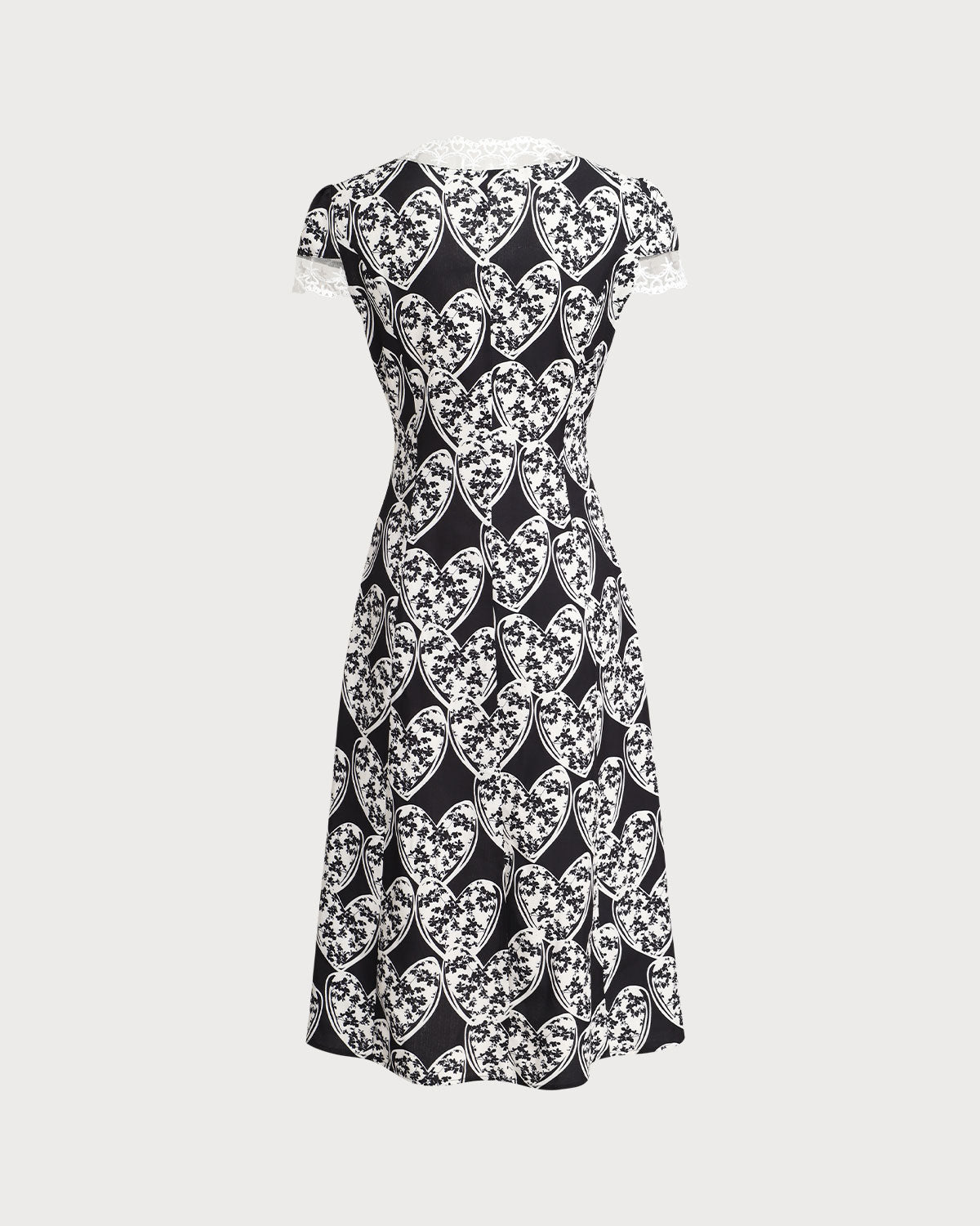 Black Floral Lace Trim Midi Dress - Threadford