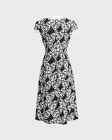 Black Floral Lace Trim Midi Dress - Threadford