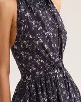 Black Floral Shirred Backless Midi Dress - Threadford