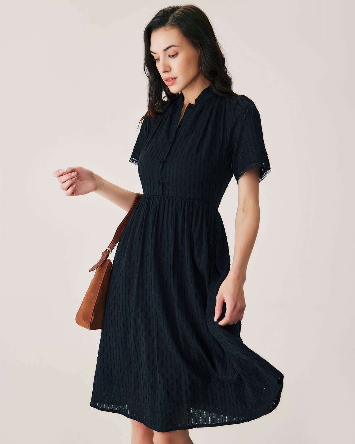 Black Lace Button Midi Dress - Threadford
