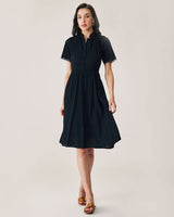 Black Lace Button Midi Dress - Threadford