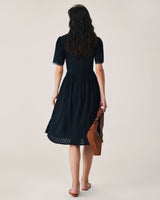 Black Lace Button Midi Dress - Threadford