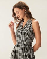 Black Plaid Sleeveless Button Midi Dress - Threadford