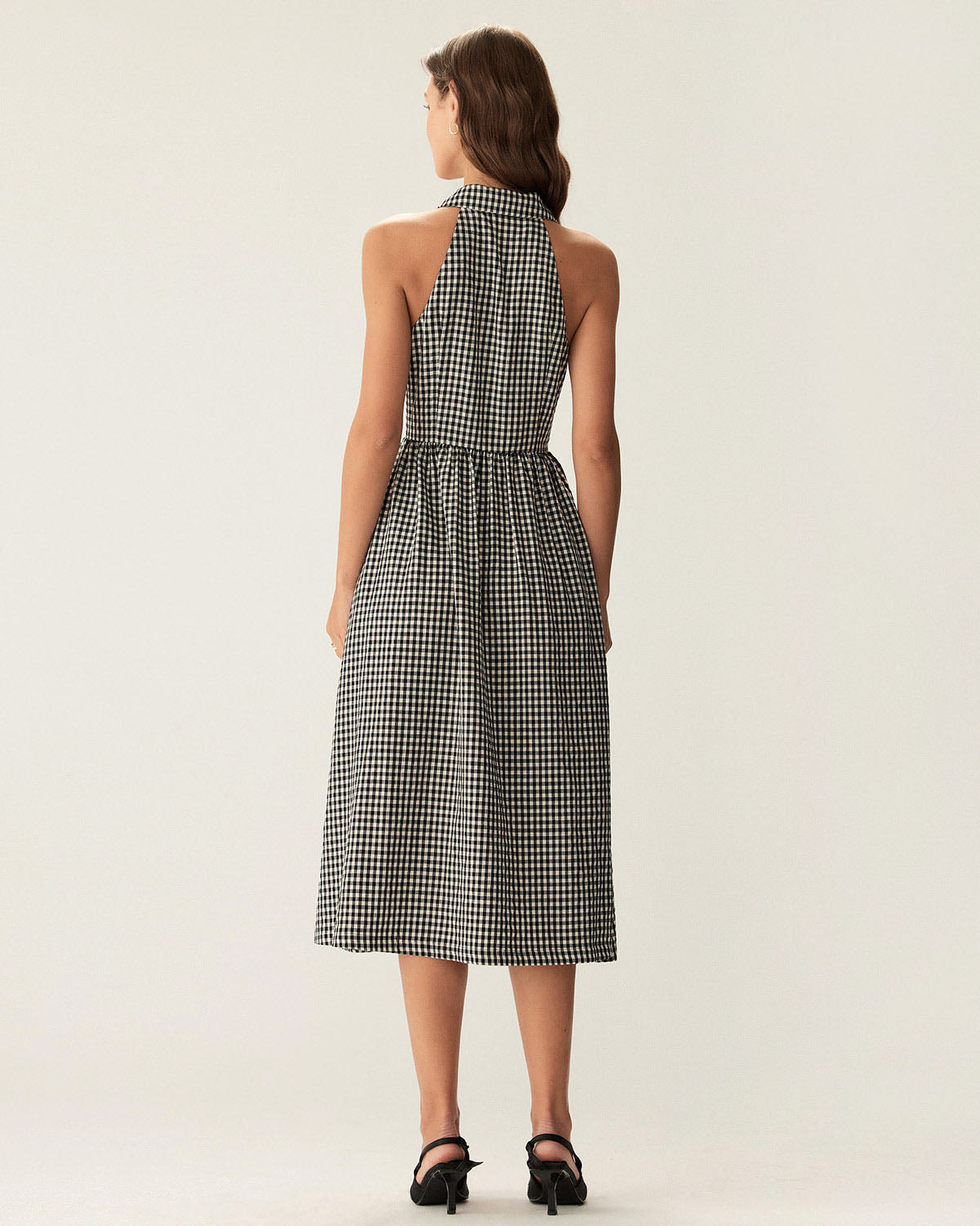 Black Plaid Sleeveless Button Midi Dress - Threadford