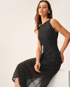 Black Polka Dot Boat Neck Midi Dress - Threadford