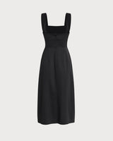 Black Ruffle Ruched Slip Midi Dress - Threadford