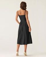 Black Square Neck Pocket Slip Midi Dress - Threadford