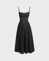 Black Square Neck Pocket Slip Midi Dress - Threadford