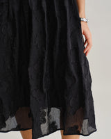 Black Square Neck Puffed Sleeve Midi Dress - Threadford