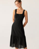 Black Square Neck Ruched Slip Midi Dress - Threadford