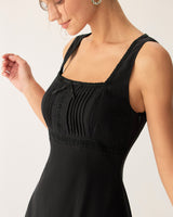 Black Square Neck Ruched Slip Midi Dress - Threadford