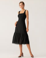 Black Square Neck Ruched Slip Midi Dress - Threadford