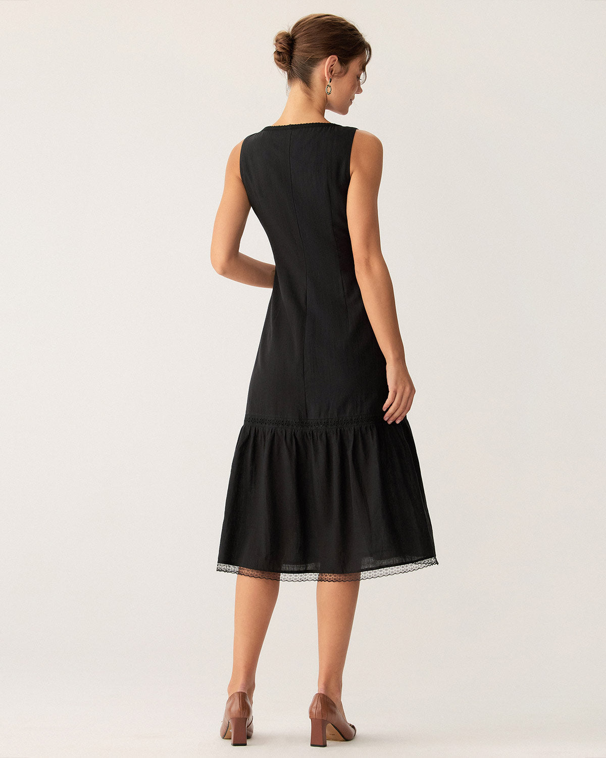Black Square Neck Ruched Slip Midi Dress - Threadford
