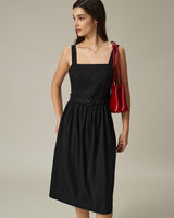 Black Square Neck Ruched Slip Midi Dress - Threadford