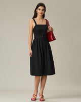Black Square Neck Ruched Slip Midi Dress - Threadford
