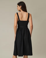Black Square Neck Ruched Slip Midi Dress - Threadford