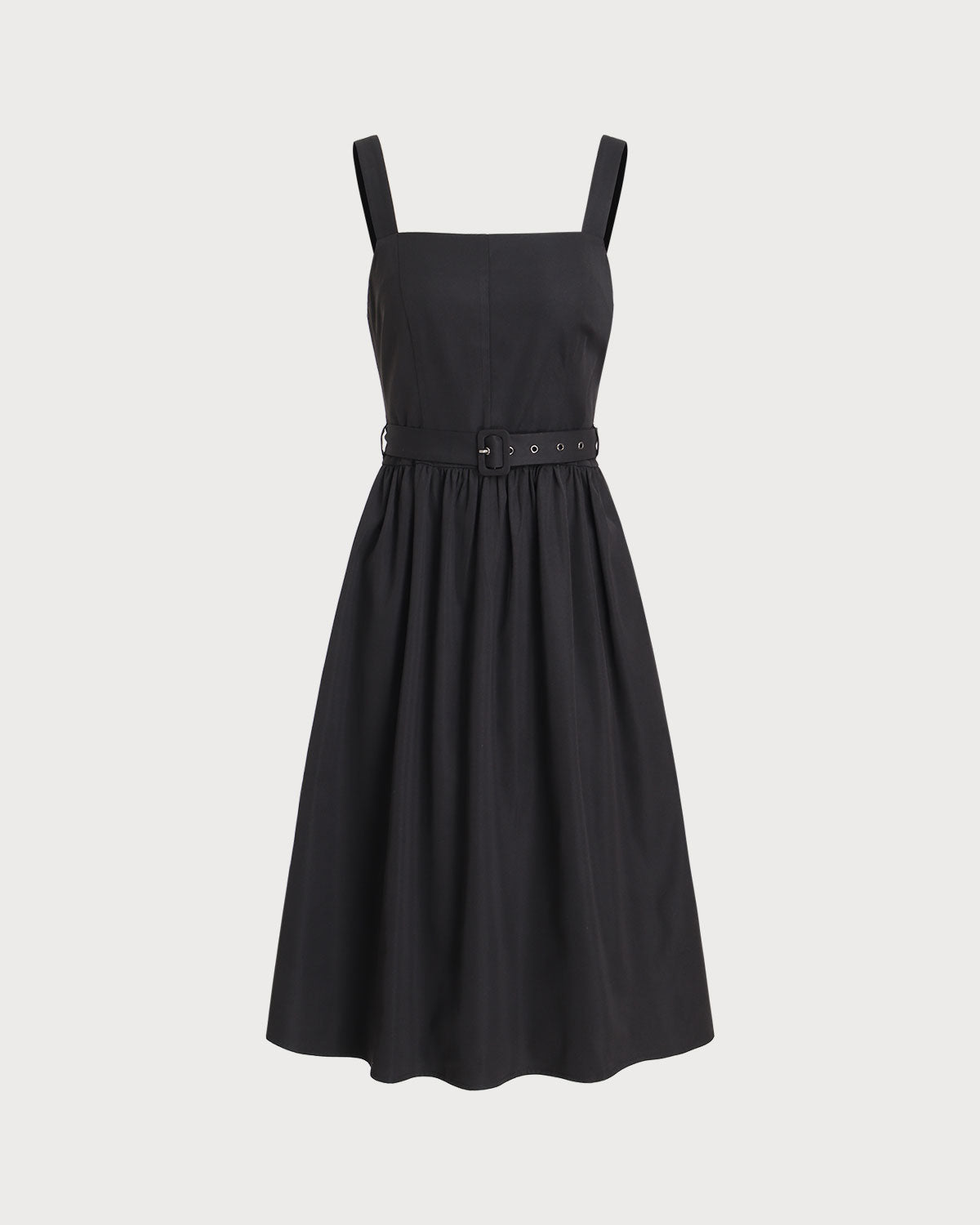 Black Square Neck Ruched Slip Midi Dress - Threadford