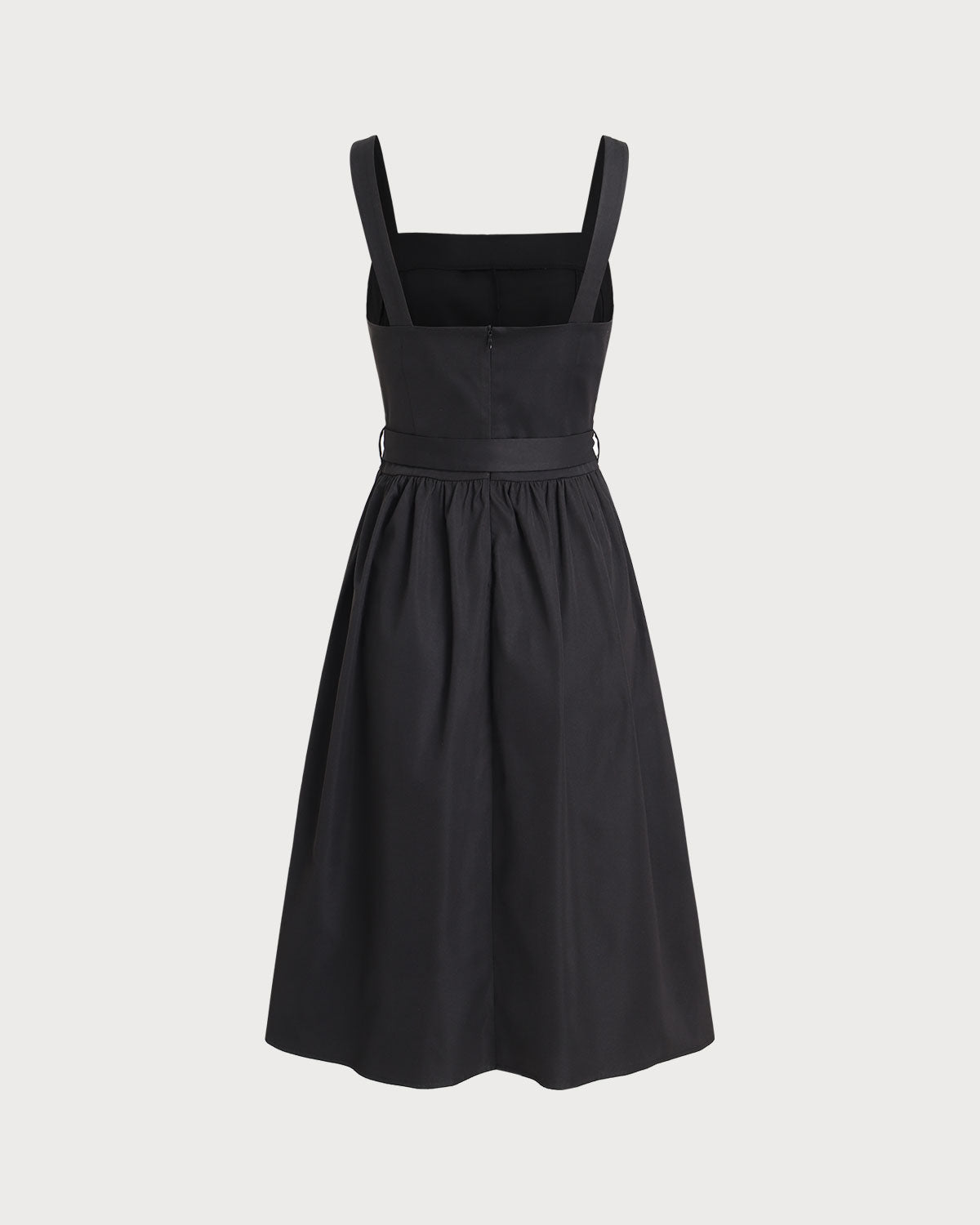 Black Square Neck Ruched Slip Midi Dress - Threadford