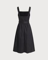 Black Square Neck Ruched Slip Midi Dress - Threadford