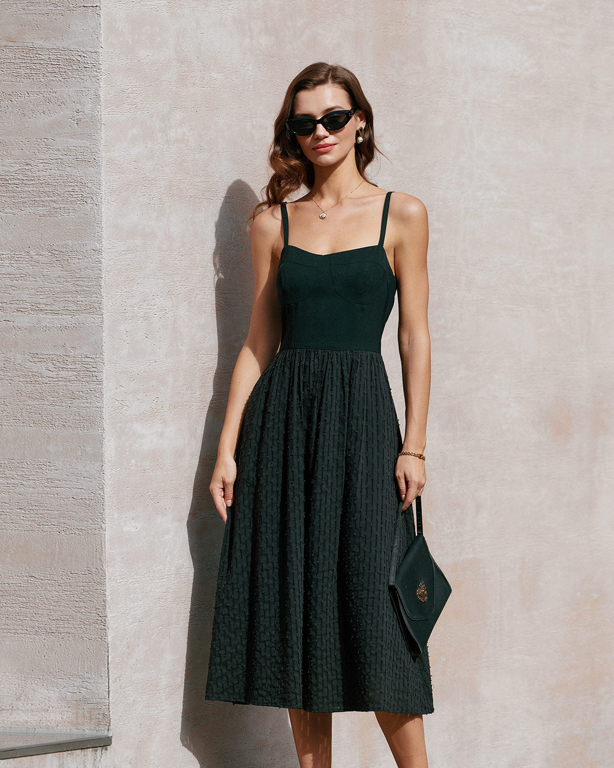 Black Sweetheart Neck Slip Midi Dress - Threadford
