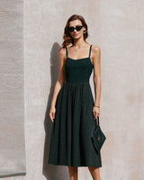 Black Sweetheart Neck Slip Midi Dress - Threadford