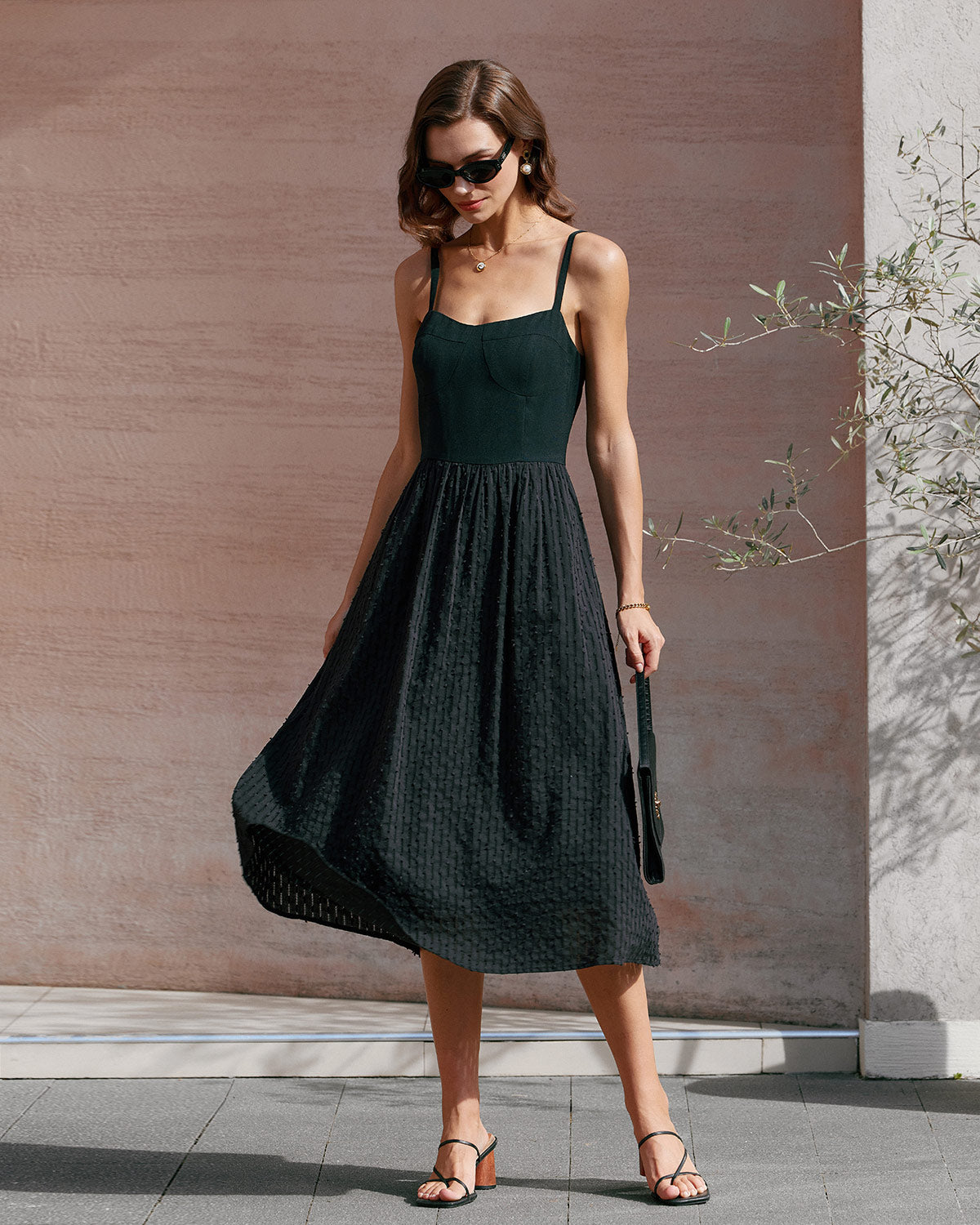 Black Sweetheart Neck Slip Midi Dress - Threadford