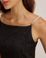 Black Textured Bodycon Beaded Strap Midi Dress - Threadford