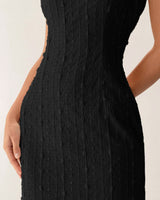 Black Textured Bodycon Beaded Strap Midi Dress - Threadford