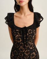 Black Textured Ruffle Mermaid Midi Dress - Threadford