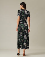Black V Neck Floral Midi Dress - Threadford