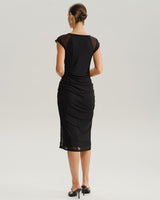 Black V Neck Mesh Midi Dress - Threadford