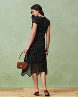 Black V Neck Polka Dot Midi Dress - Threadford