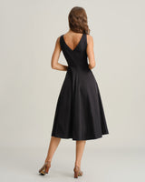 Black V Neck Sleeveless Midi Dress - Threadford
