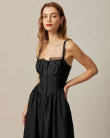 The Black Square Neck Lace Cami Midi Dress - Threadford