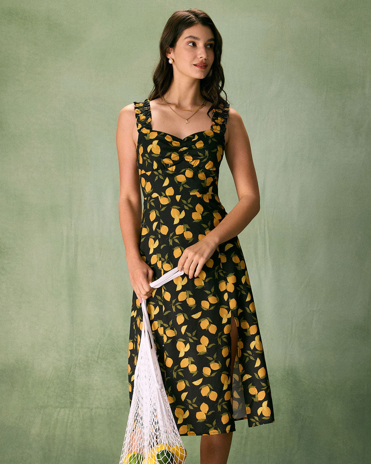 The Black Sweetheart Neck Lemon Midi Dress - Threadford