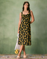 The Black Sweetheart Neck Lemon Midi Dress - Threadford