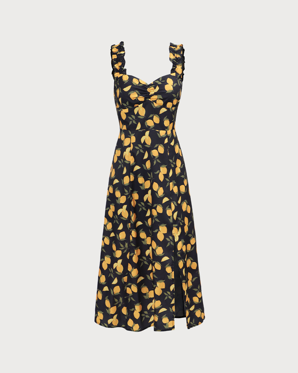 The Black Sweetheart Neck Lemon Midi Dress - Threadford