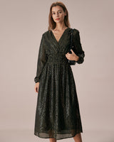 The Black V Neck Shirred Overlapping Midi Dress - Threadford