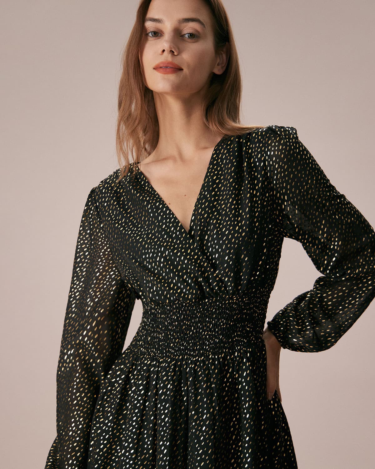 The Black V Neck Shirred Overlapping Midi Dress - Threadford