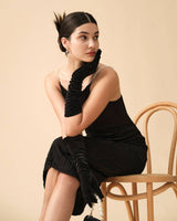 The Black Water Ripple Textured Cami Dress - Threadford