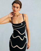 The Black Wave Mermaid Hem Knit Midi Dress - Threadford