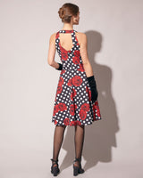 The Sweetheart Neck Polka Dot Rose Halter Midi Dress - Threadford