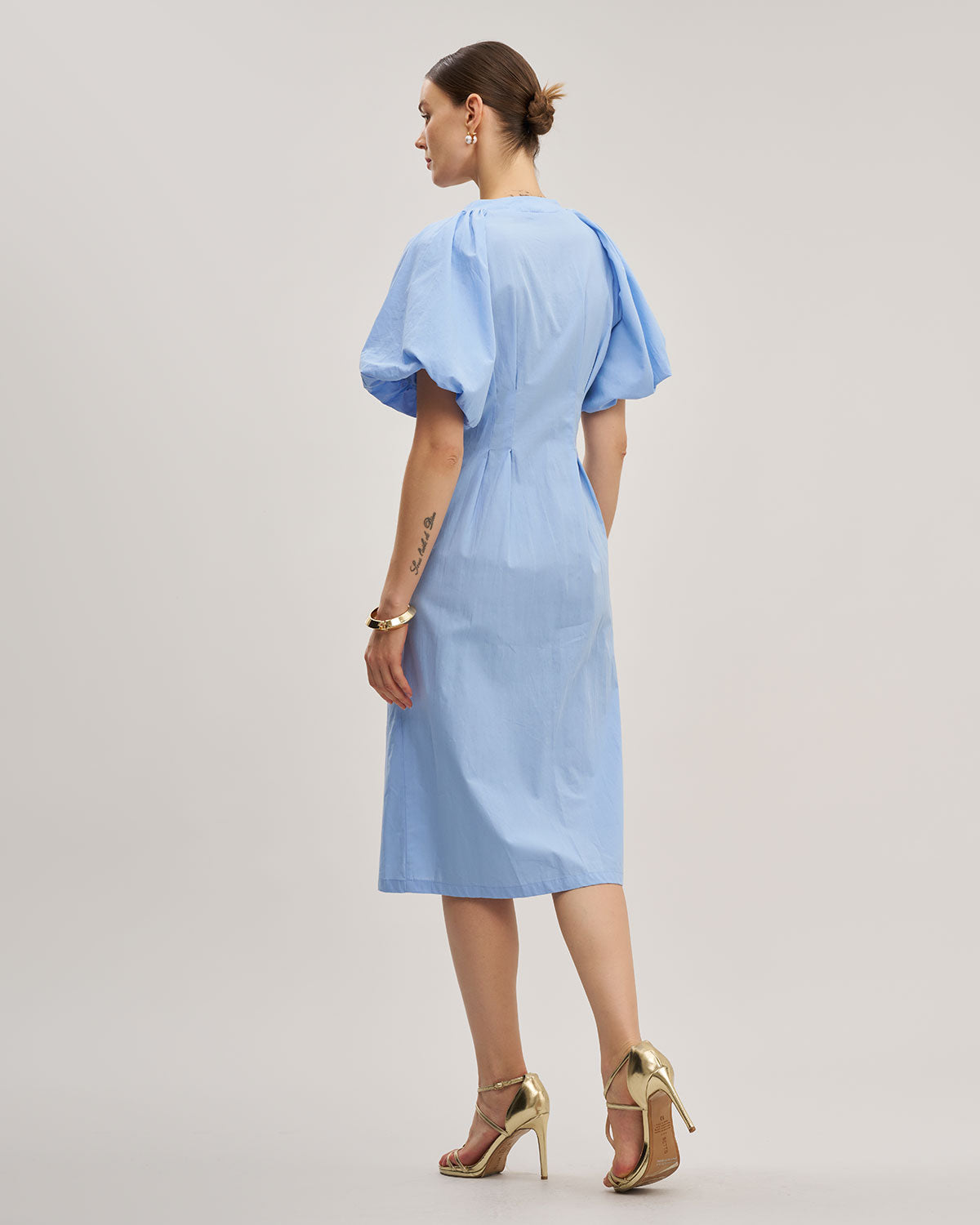 Blue Half Sleeve Button Midi Dress - Threadford